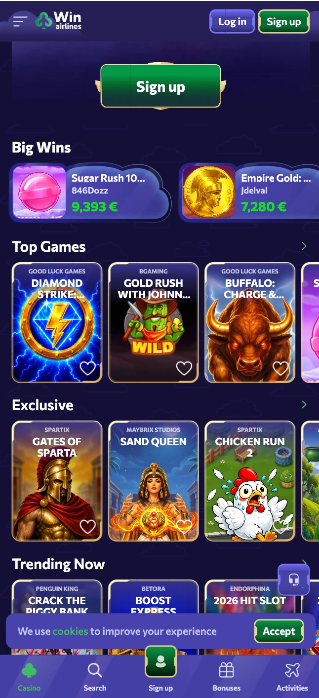 La App de WinAirlines casino para iOS y Android
